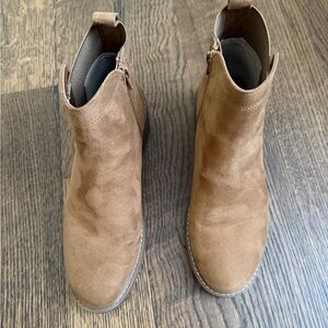 White Mountain Tan Suede Ankle Booties with Low Block Heel